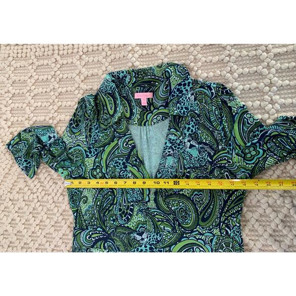 Lilly Pulitzer Blayney Silk Dress Blue Green Paisley Print Pockets Size 14 - Picture 3 of 7